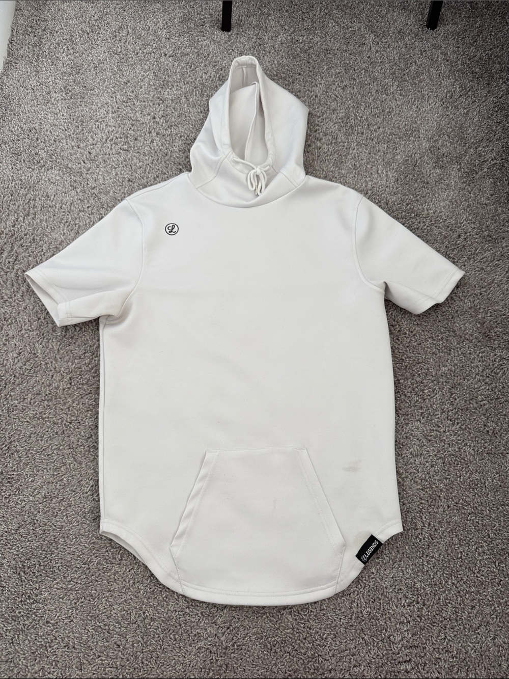 Men's Short-Sleeve White Hoodie with Front Pocket